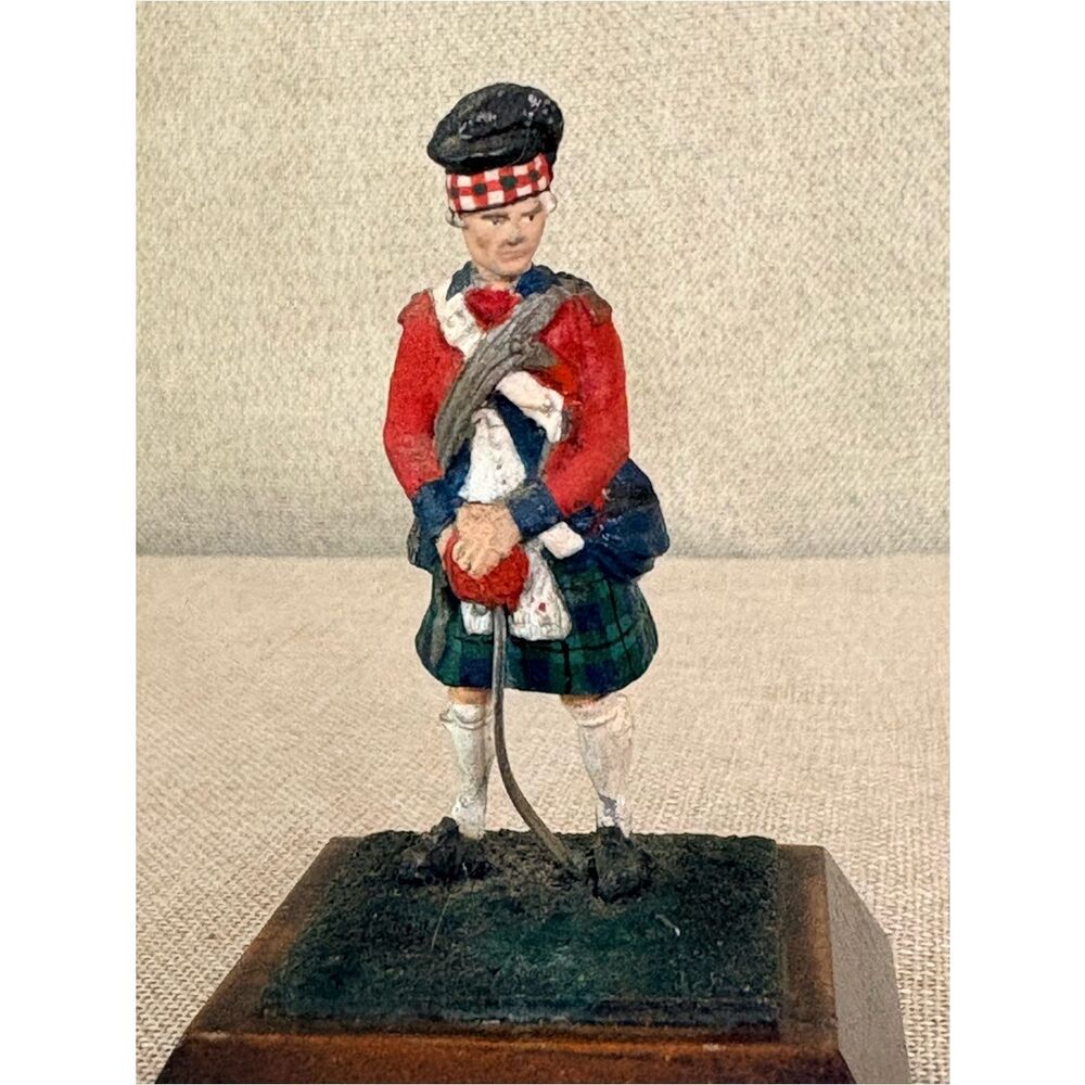 Vintage Scottish Highland Piper Miniature Figurine Wood Base